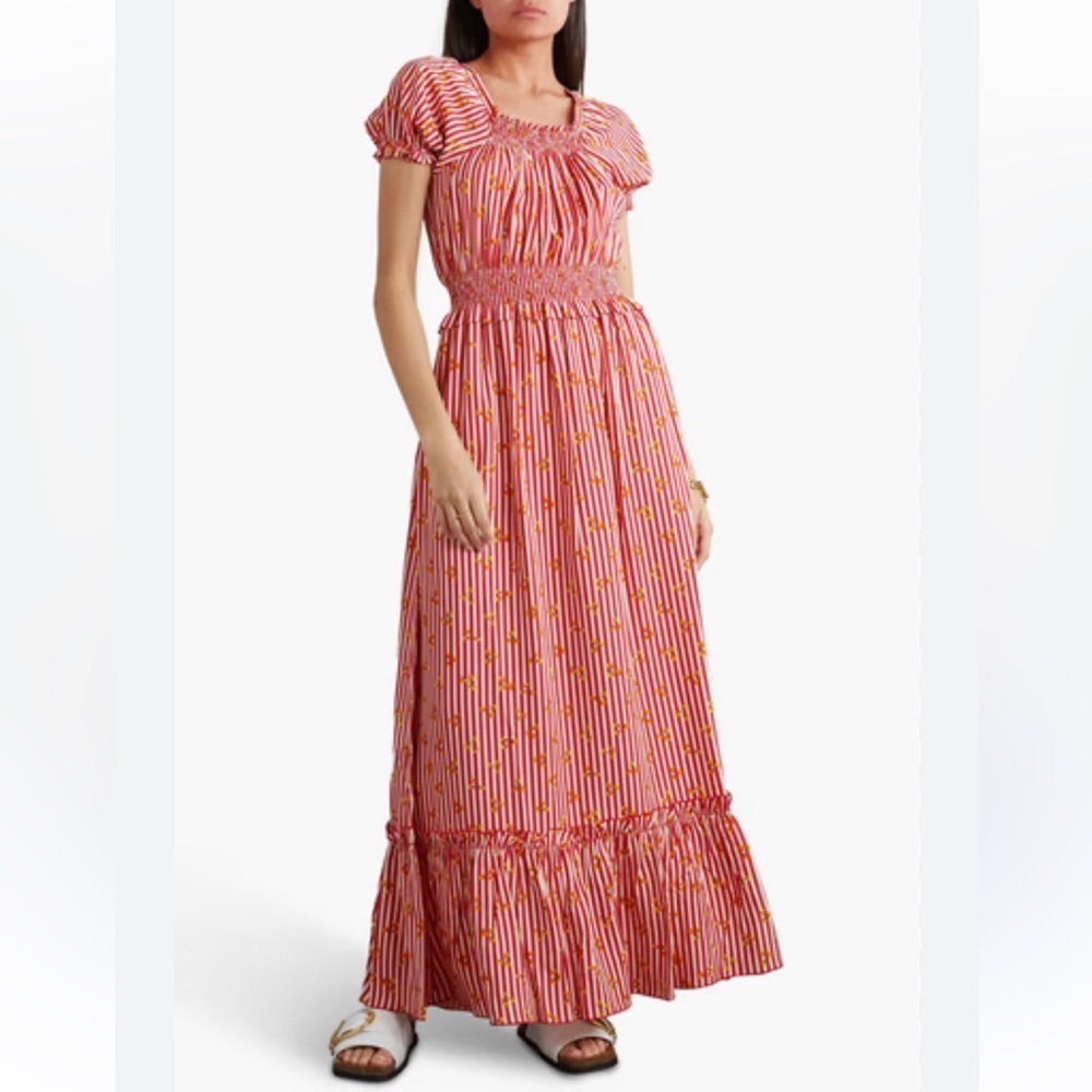 LORETTA CAPONI Stefania gathered printed poplin maxi dress